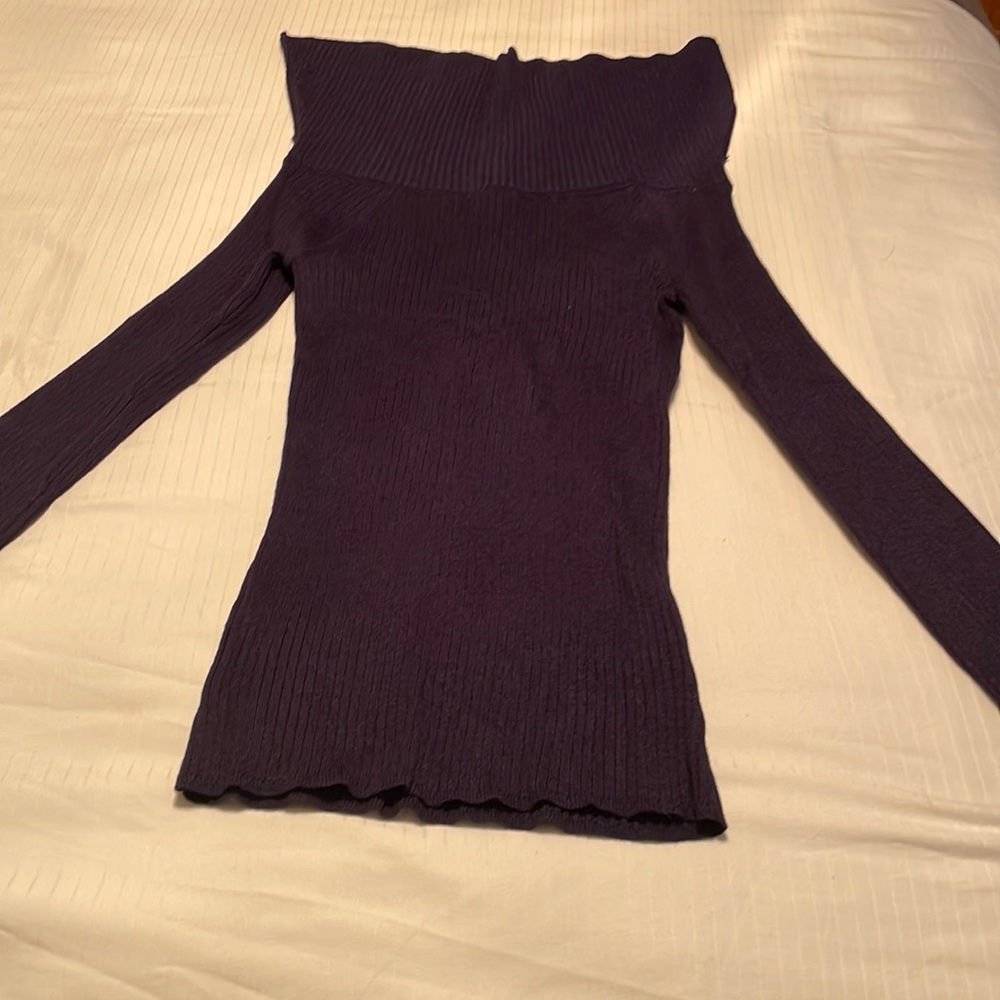 Jennifer Lopez off the shoulder/cowl neck navy blue sweater